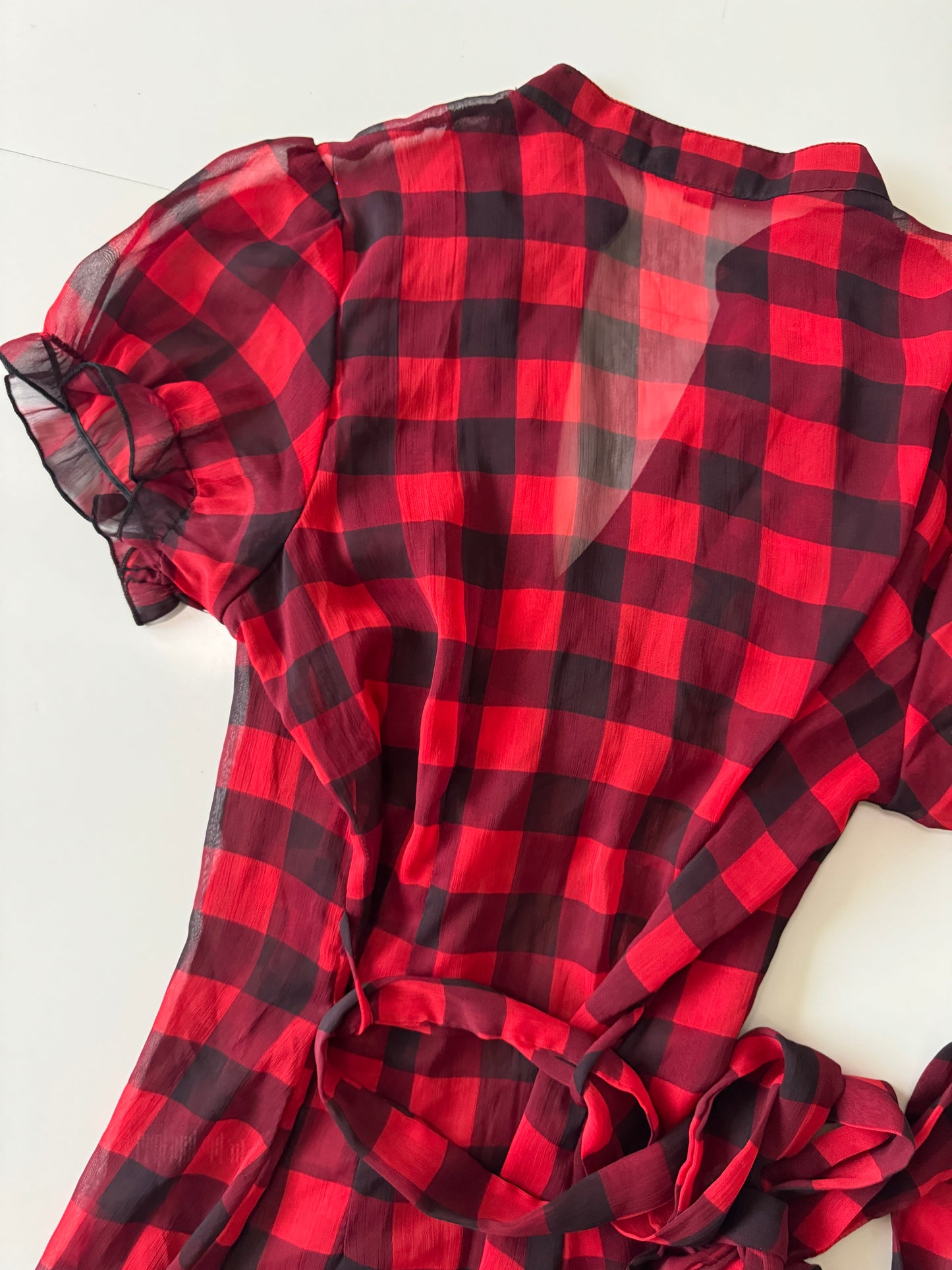 Blusa traslucida de cuadros, Talla S, Mujer