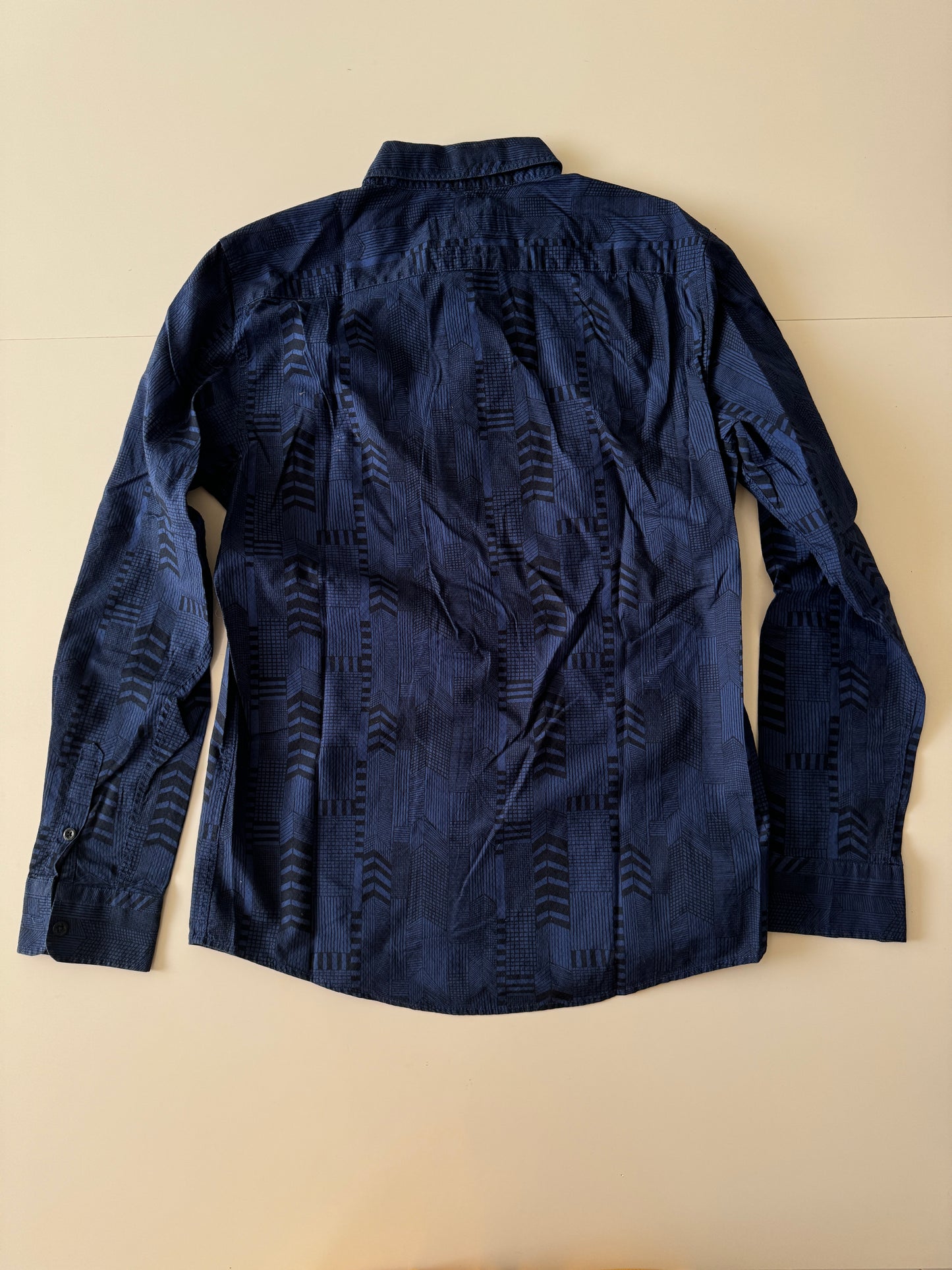 Camisa azul estampada, Talla S, Slim Fit, Hombre