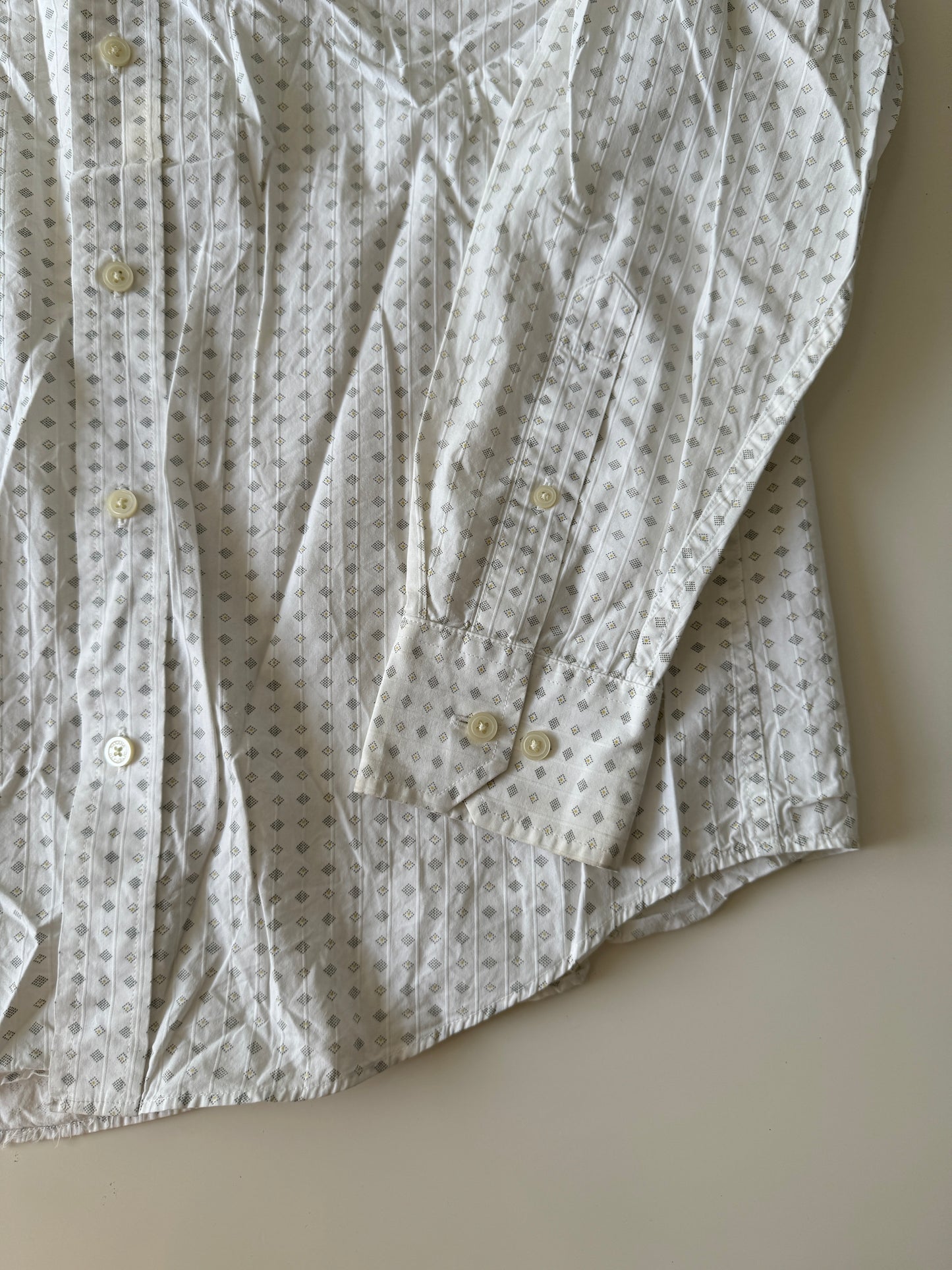 Camisa blanca estampada rombos, Talla 14, 14 1/2 cuello, Talla S, Hombre