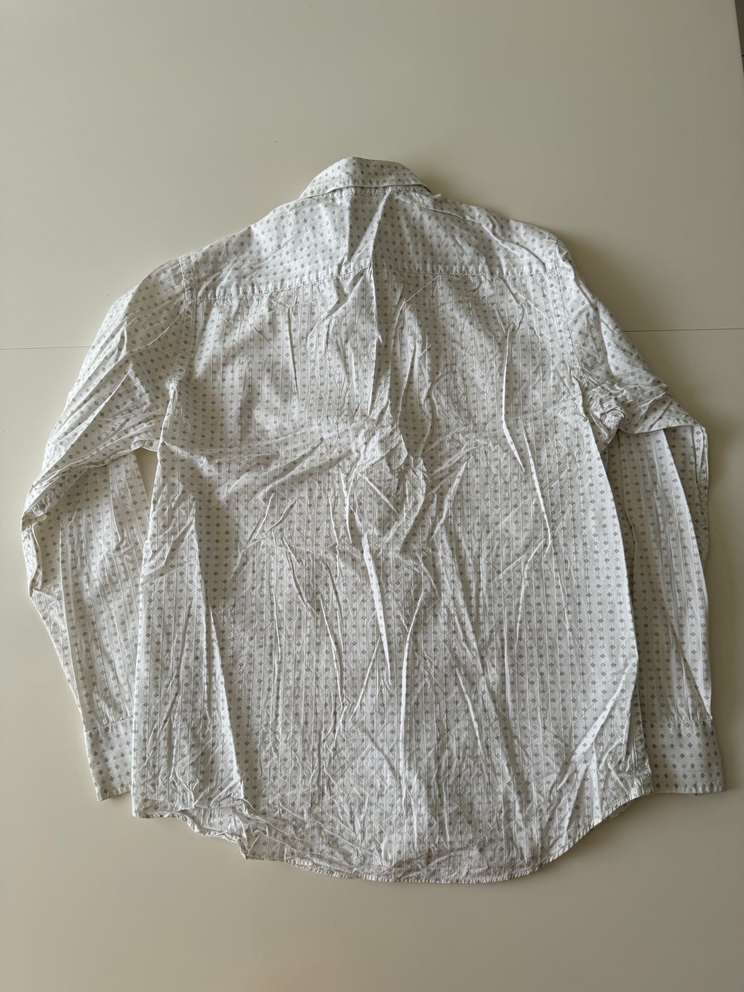 Camisa blanca estampada rombos, Talla 14, 14 1/2 cuello, Talla S, Hombre