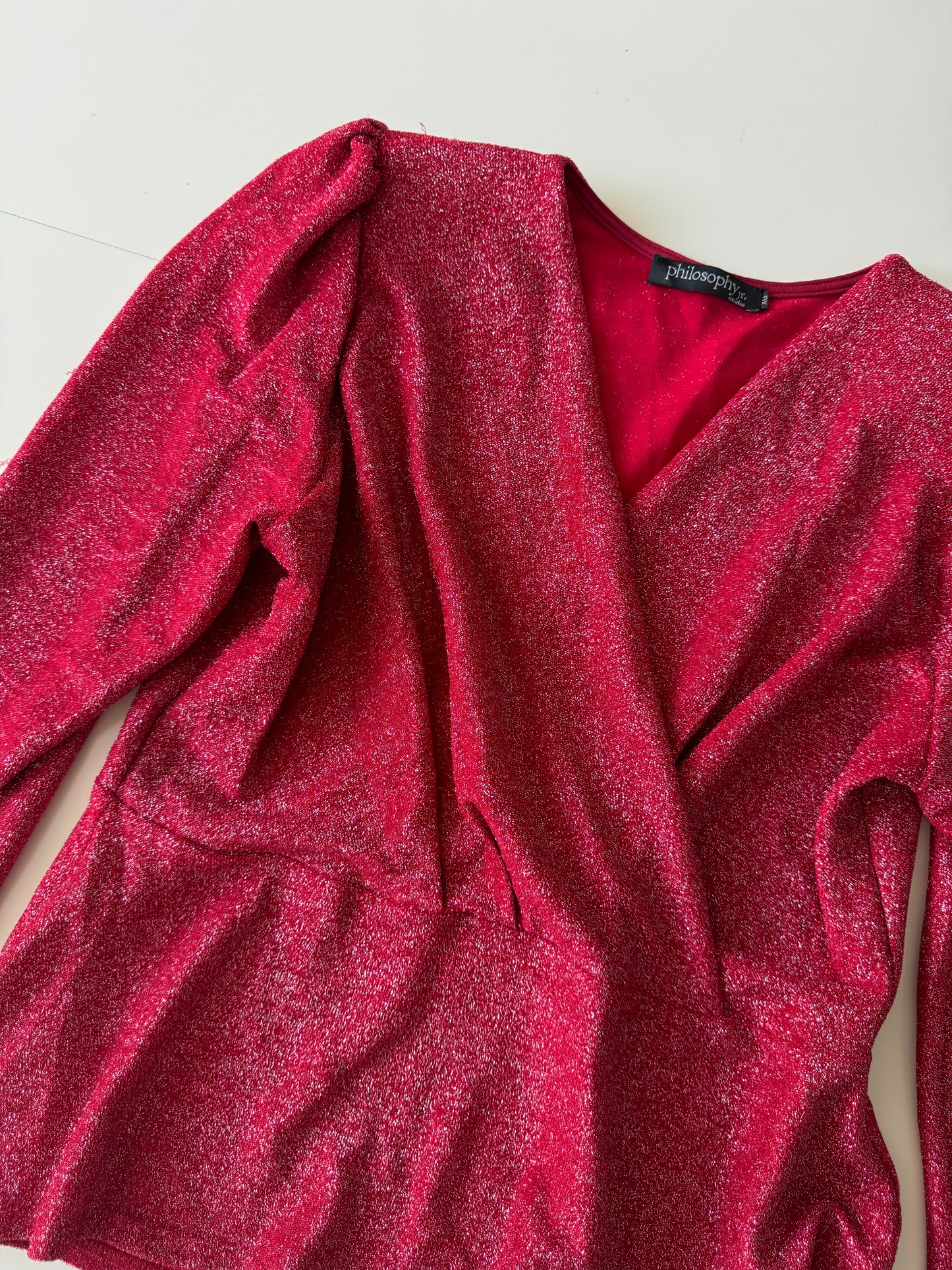 Blusa metalizada roja, Talla XL, Mujer