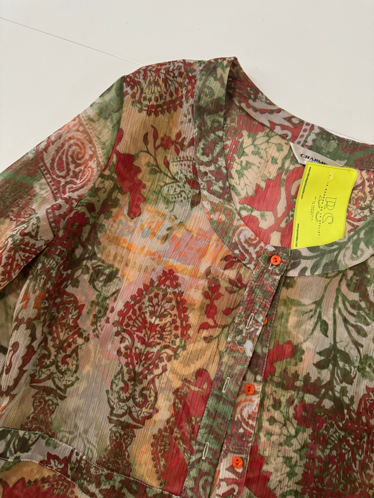 Blusa translucida estampada, Talla 32, M/L, Mujer