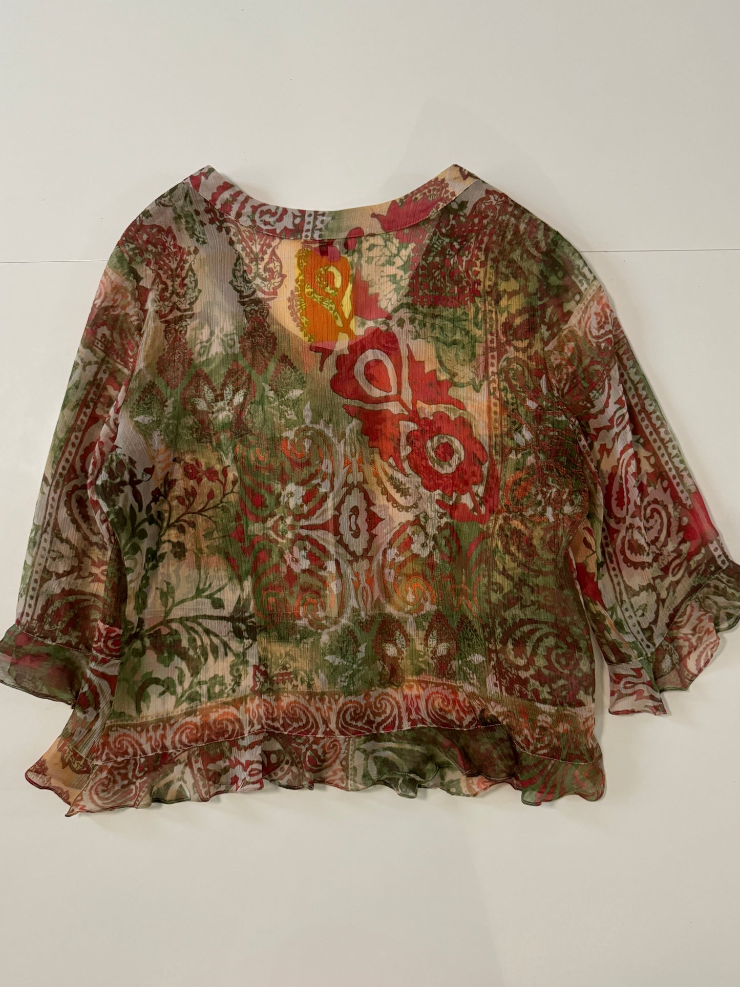 Blusa translucida estampada, Talla 32, M/L, Mujer