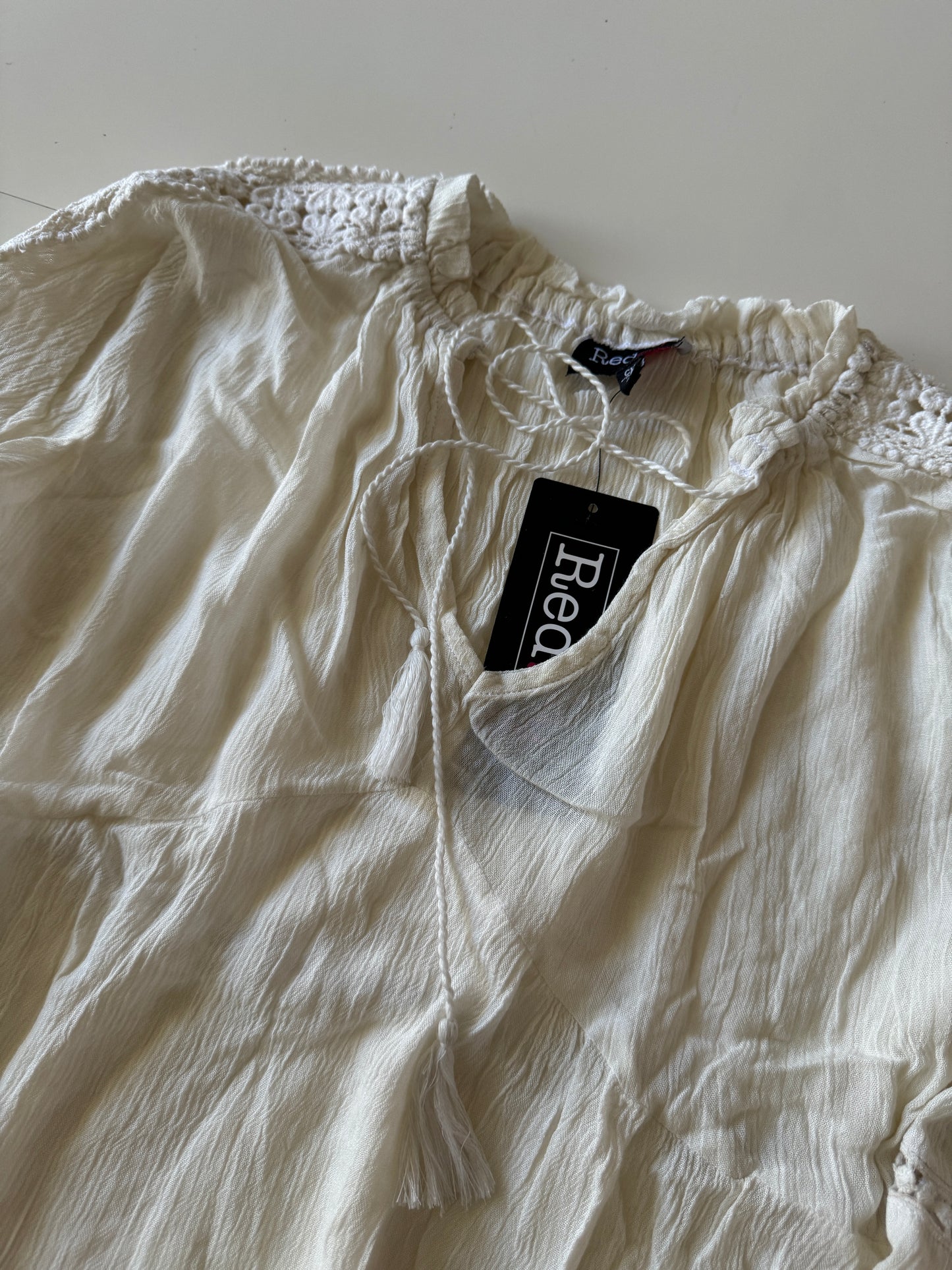 Blusa campirana beige, Talla S/28, Mujer