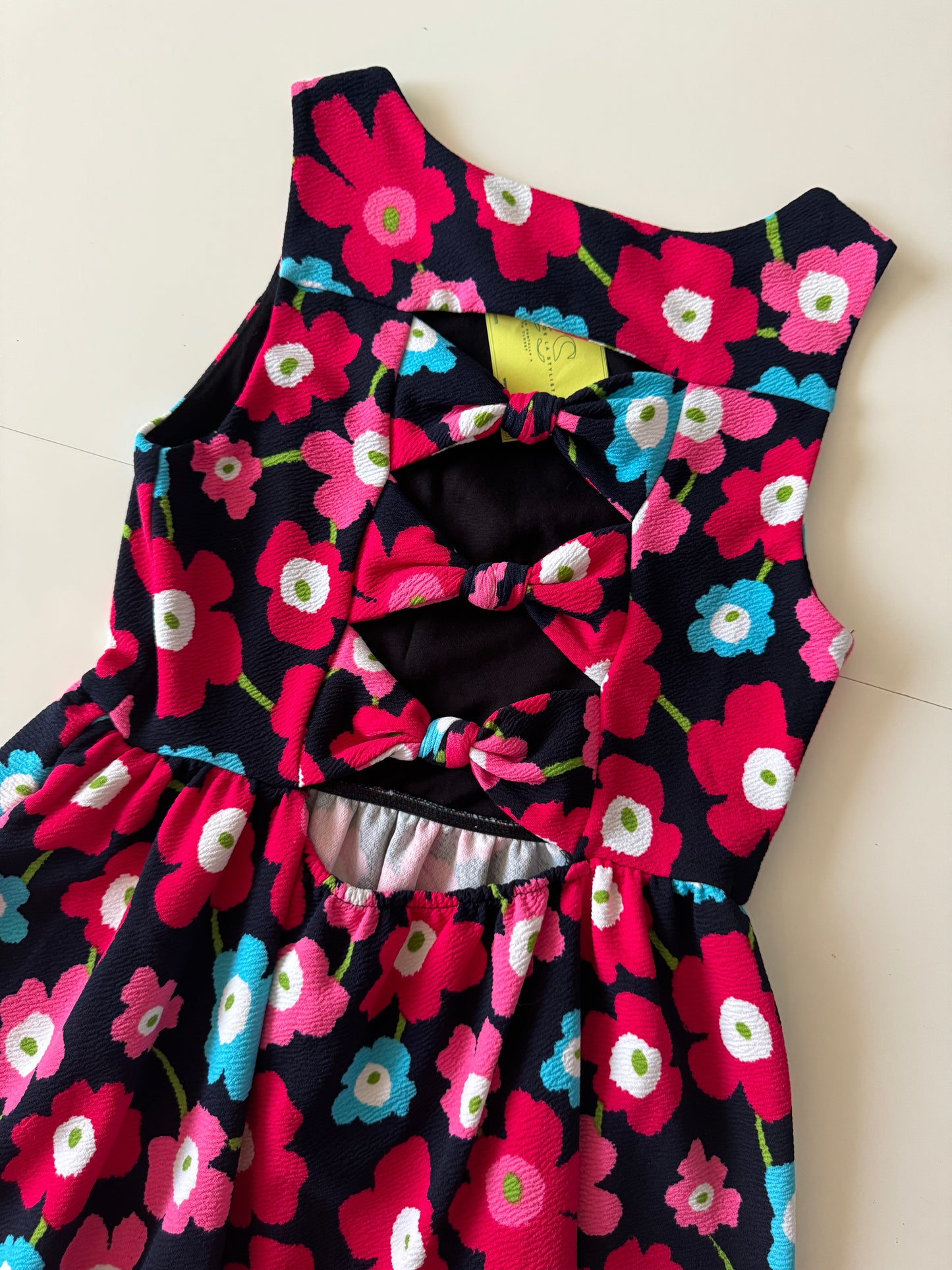 Vestido estampado de flores, moños en espalda, Talla S, Mujer