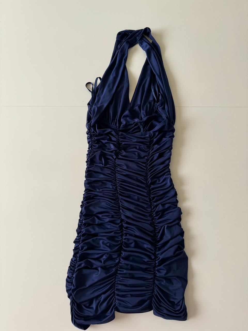 Vestido azul drapeado, Talla S, Mujer