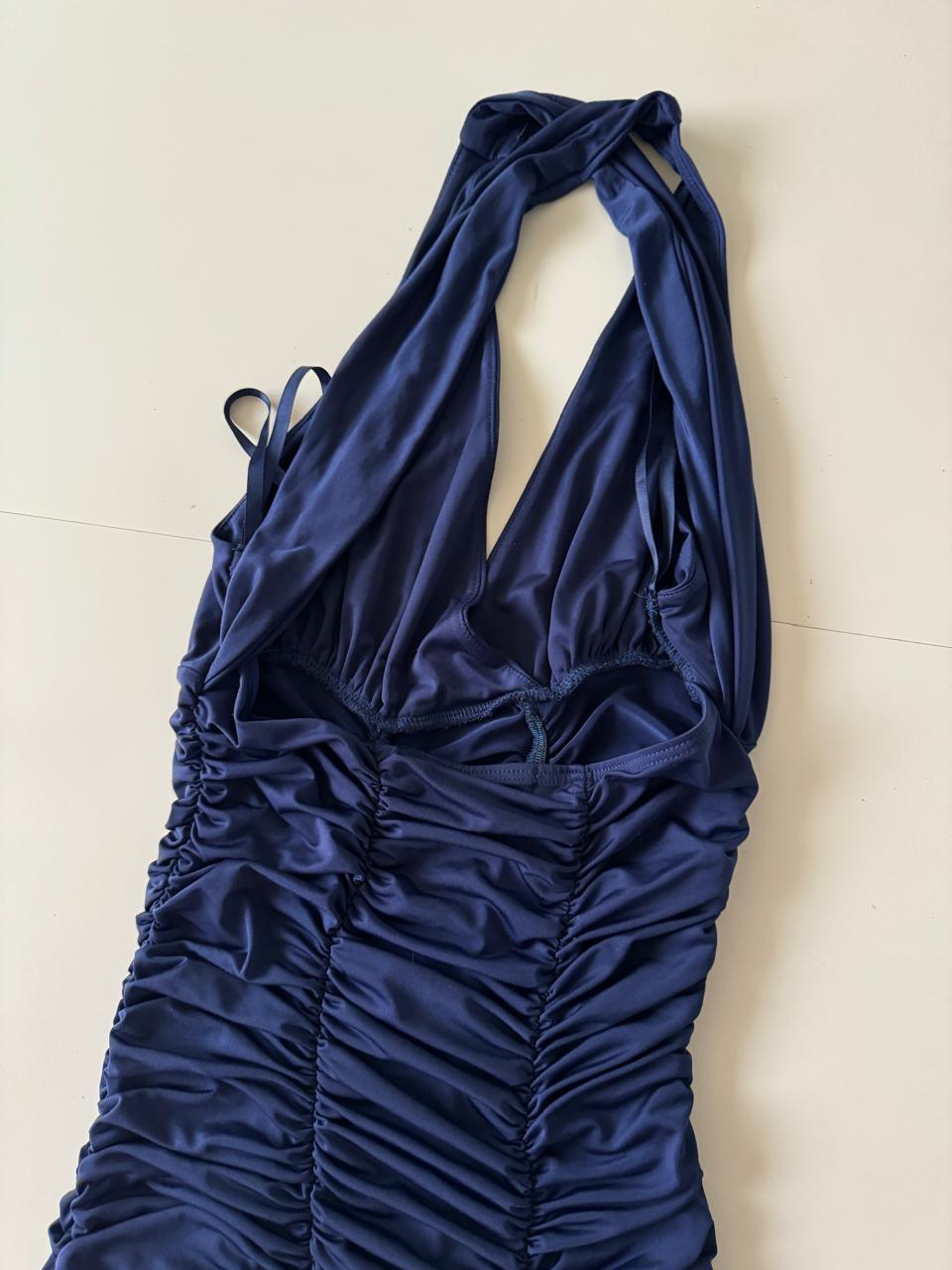 Vestido azul drapeado, Talla S, Mujer