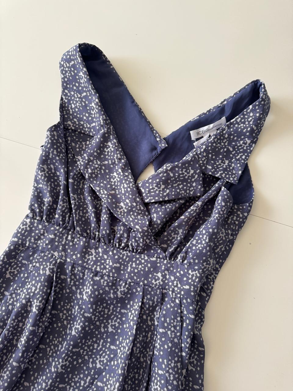 Vestido estampado celeste, Talla 0, XS, Mujer
