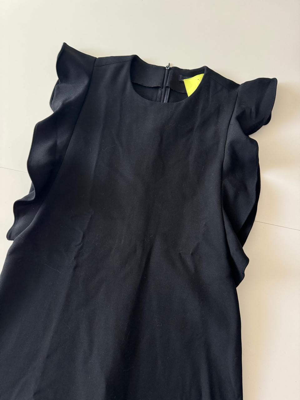 Vestido negro con escarolas, Talla XS, 24, Mujer