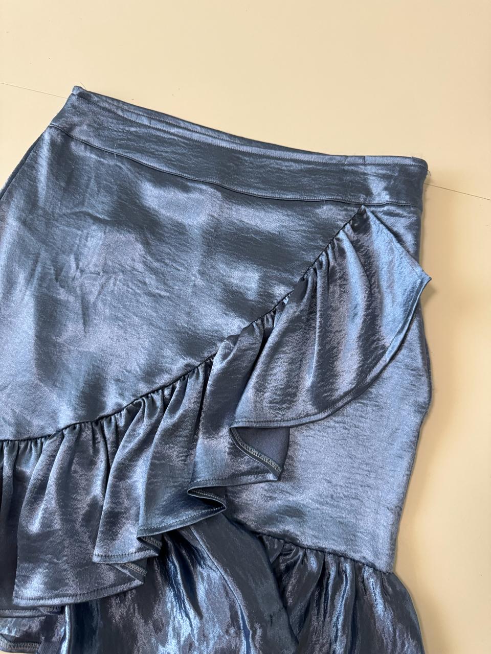 Falda metalica celeste, Talla M, Mujer