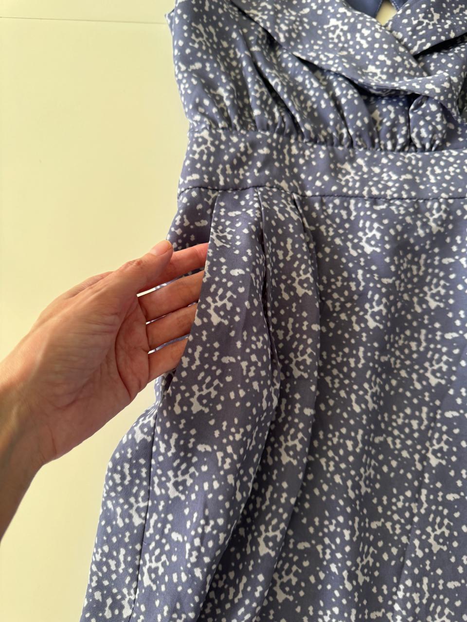 Vestido estampado celeste, Talla 0, XS, Mujer