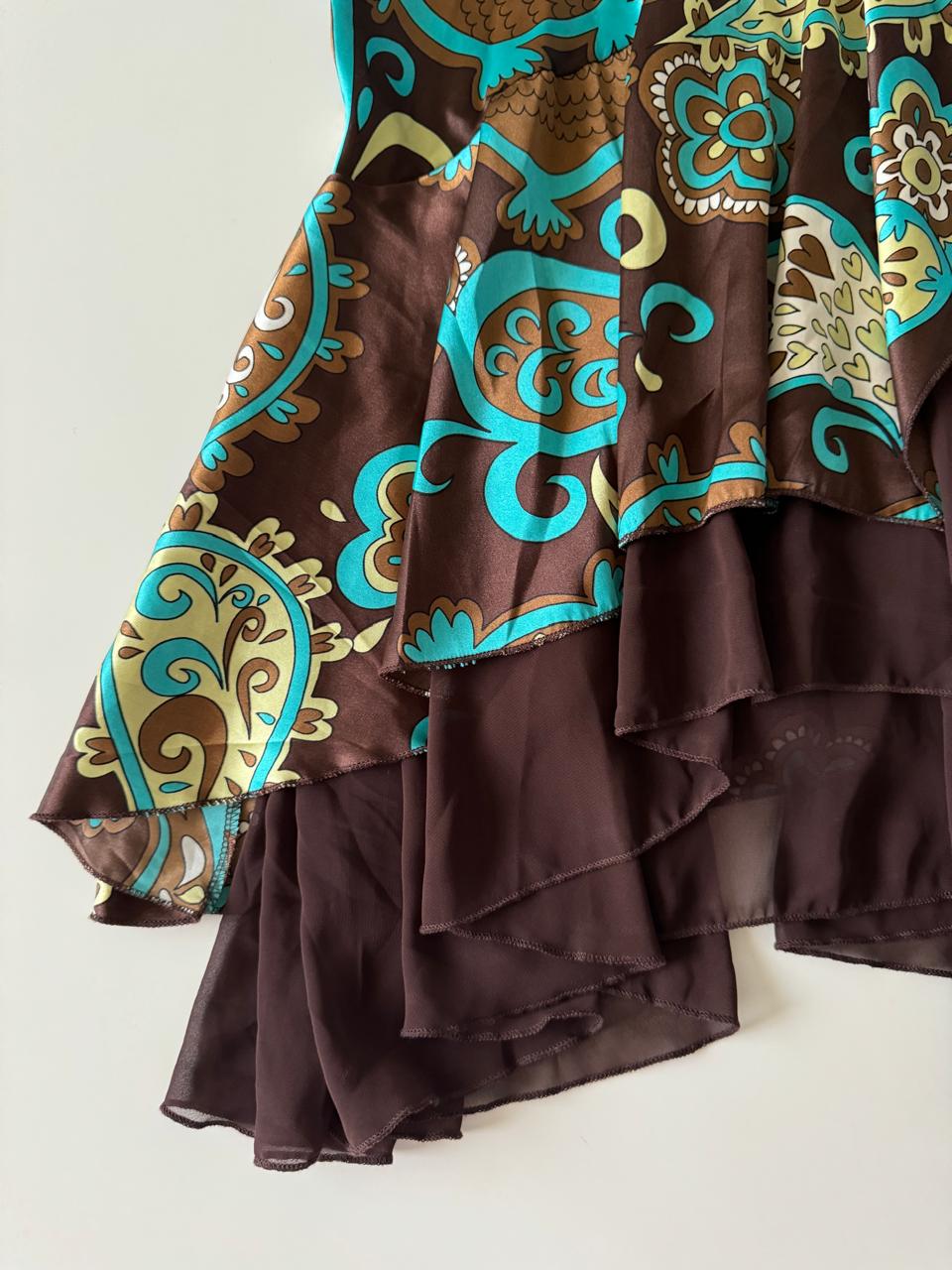 Falda de saten estampado, Talla S, Mujer