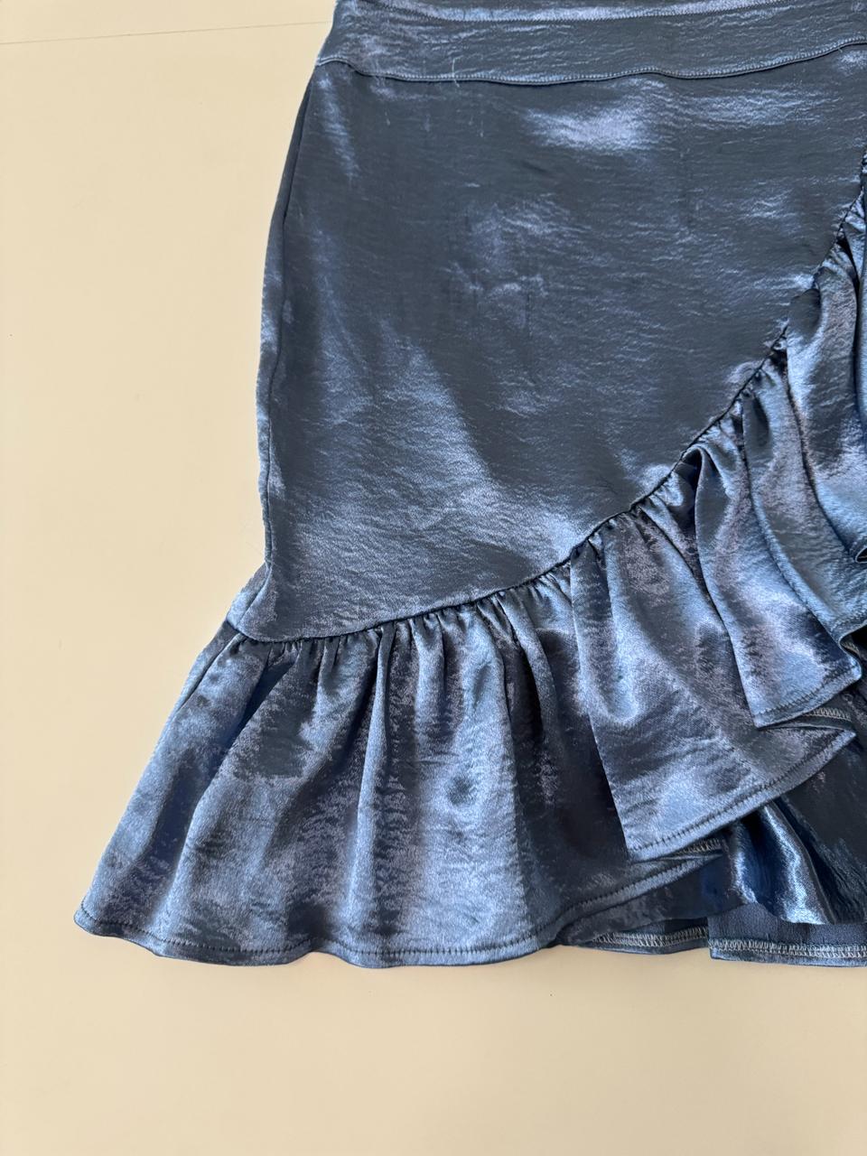 Falda metalica celeste, Talla M, Mujer