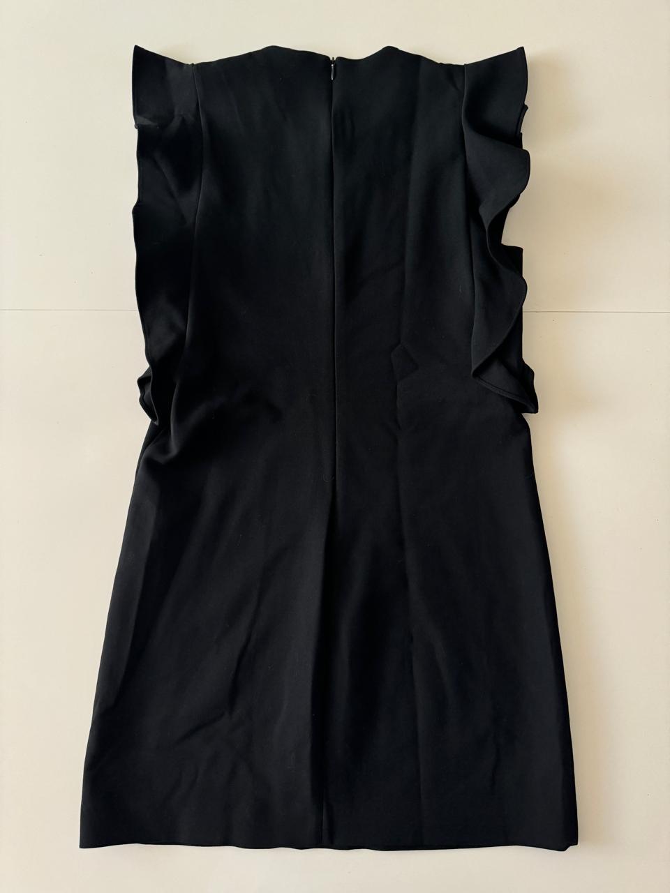Vestido negro con escarolas, Talla XS, 24, Mujer