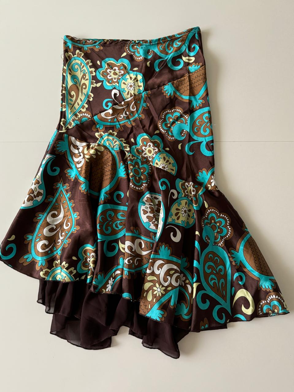 Falda de saten estampado, Talla S, Mujer