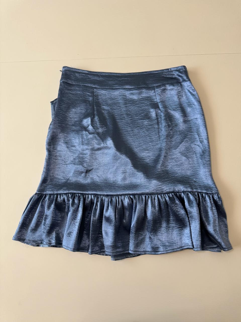 Falda metalica celeste, Talla M, Mujer