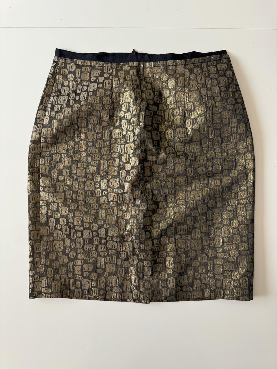 Falda metalica con print dorado, Talla 0Petite, Mujer