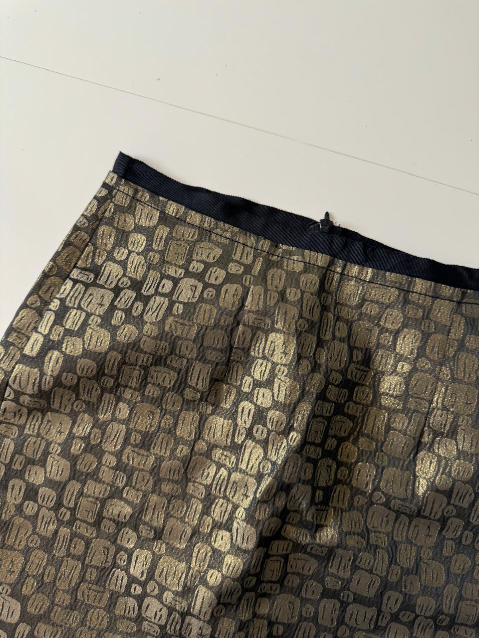 Falda metalica con print dorado, Talla 0Petite, Mujer
