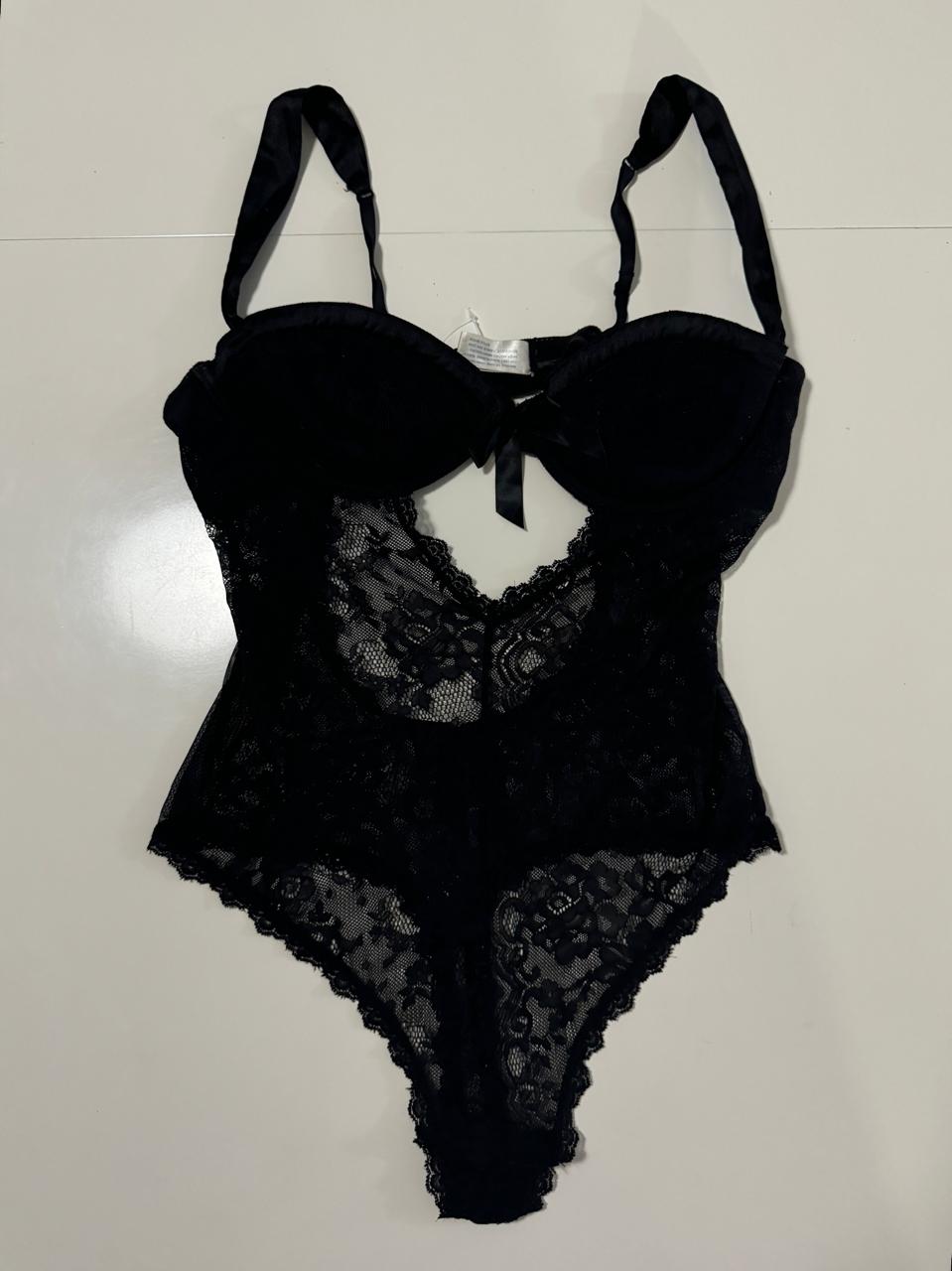 Body de encaje negro, Talla M, Mujer