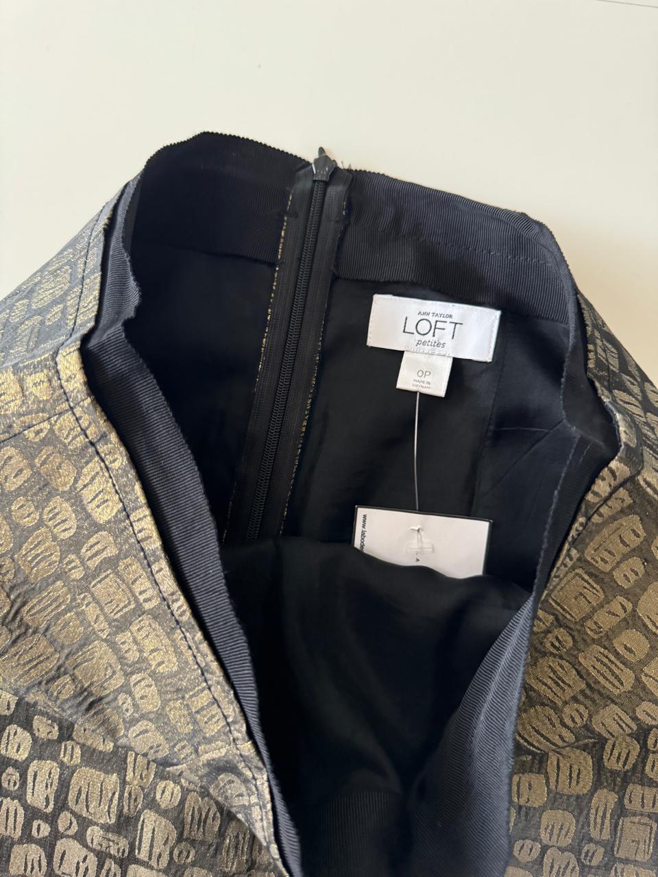 Falda metalica con print dorado, Talla 0Petite, Mujer