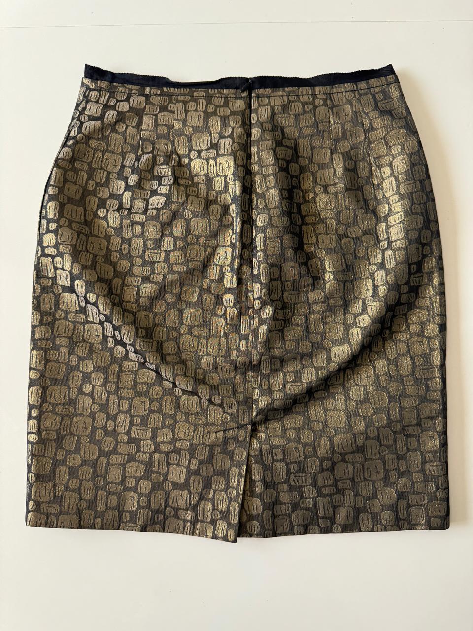 Falda metalica con print dorado, Talla 0Petite, Mujer
