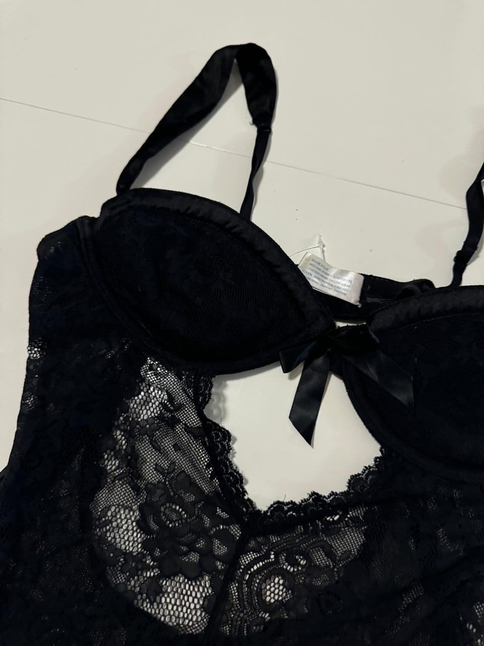 Body de encaje negro, Talla M, Mujer
