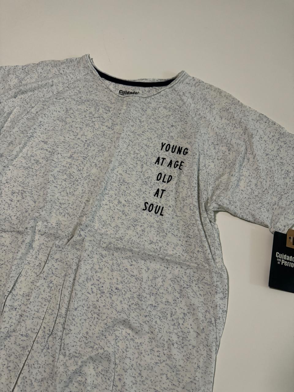 Playera estampada beige, Talla S, Hombre