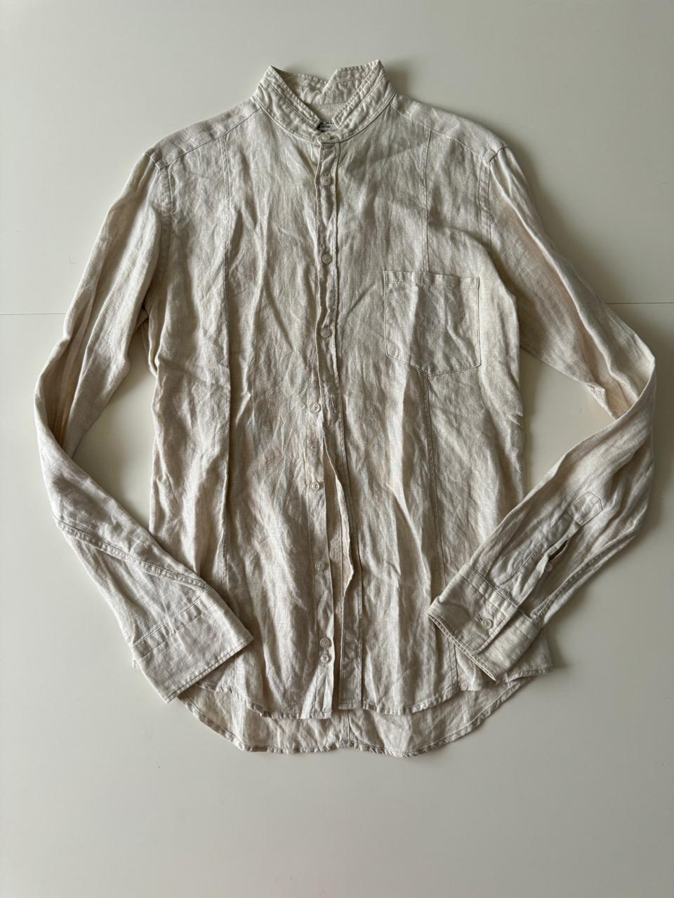 Camisa de lino beige, Talla S, Slim Fit, Hombre