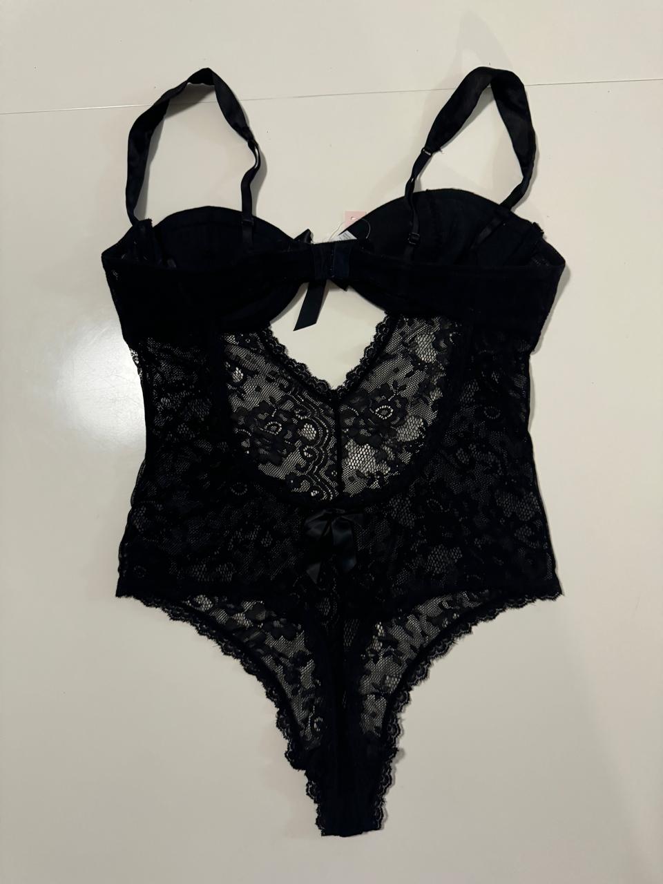 Body de encaje negro, Talla M, Mujer