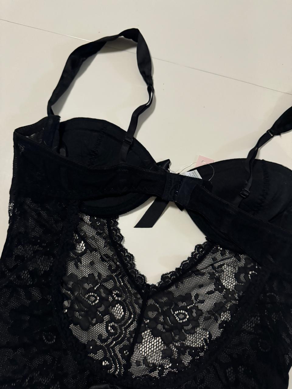Body de encaje negro, Talla M, Mujer