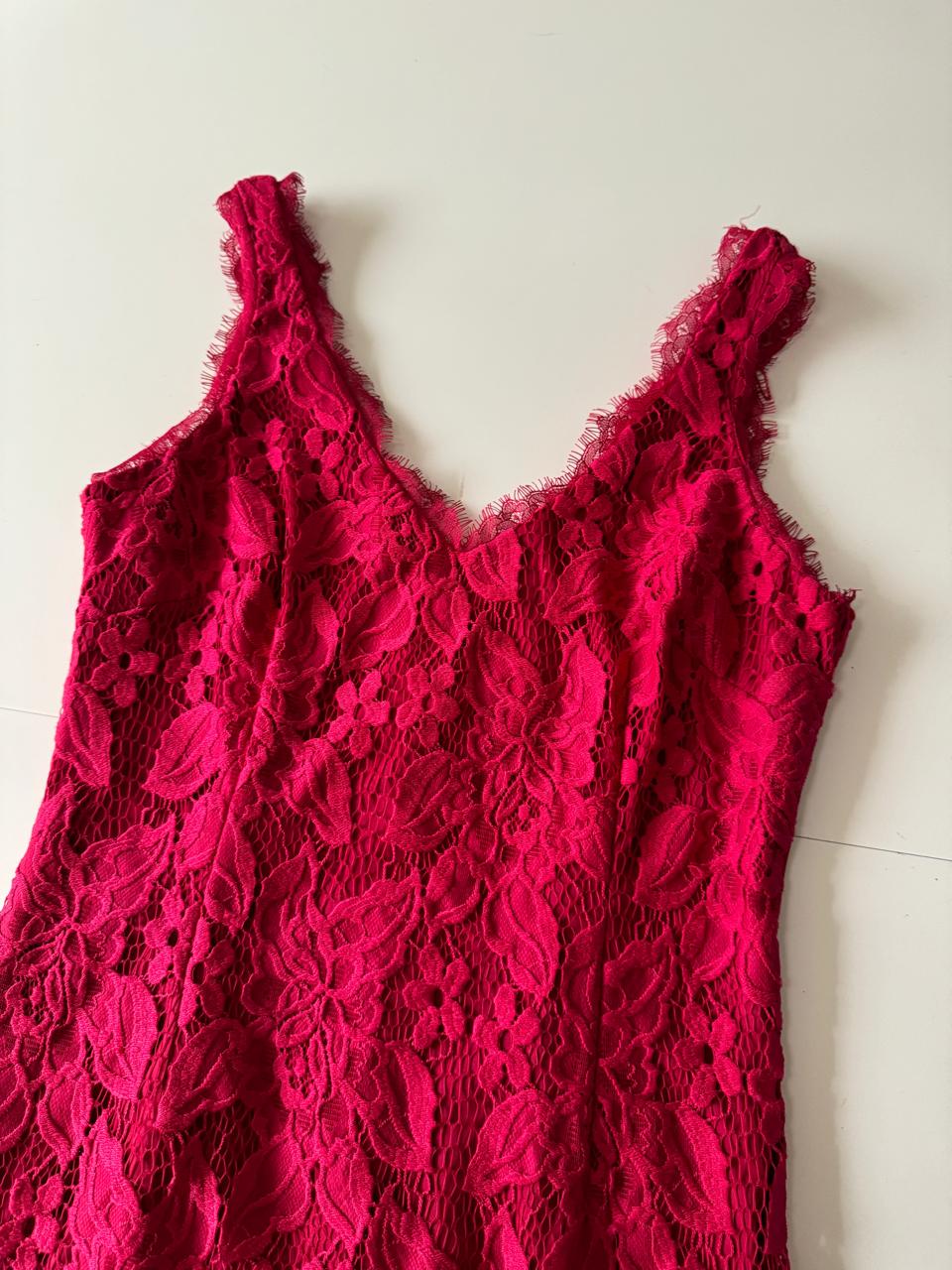 Vestido de encaje rojo, Talla 4, M, Mujer