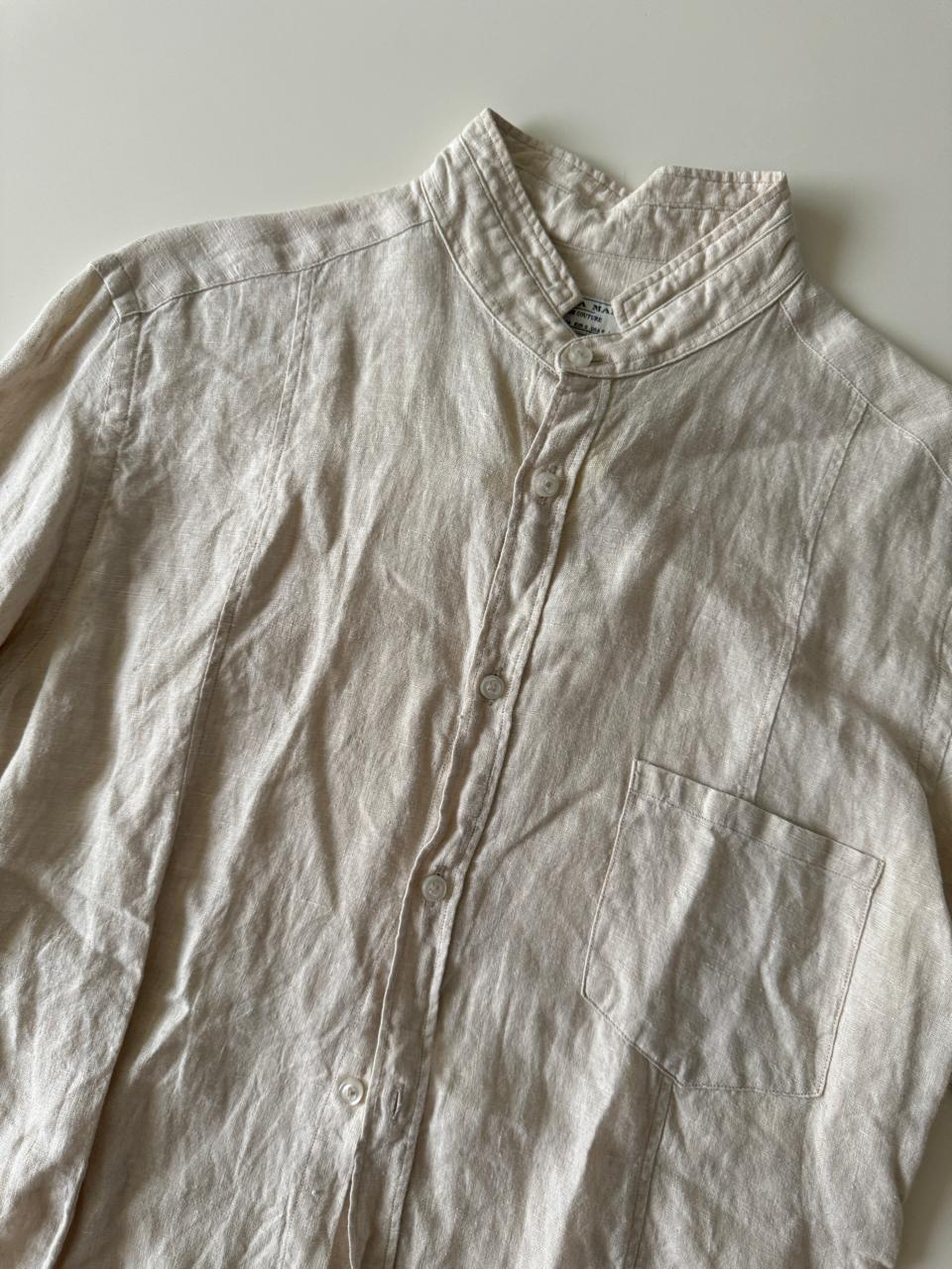 Camisa de lino beige, Talla S, Slim Fit, Hombre