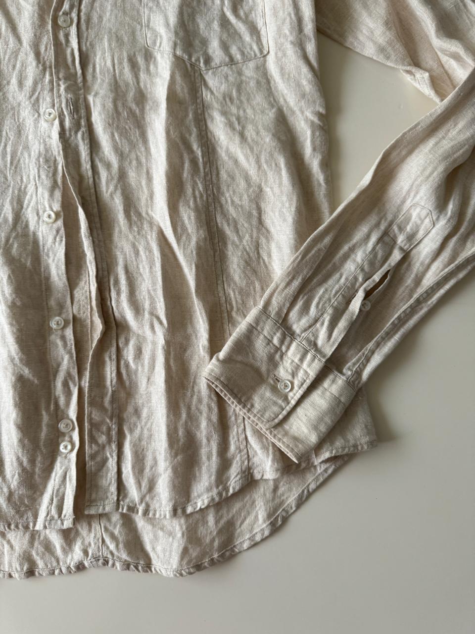 Camisa de lino beige, Talla S, Slim Fit, Hombre