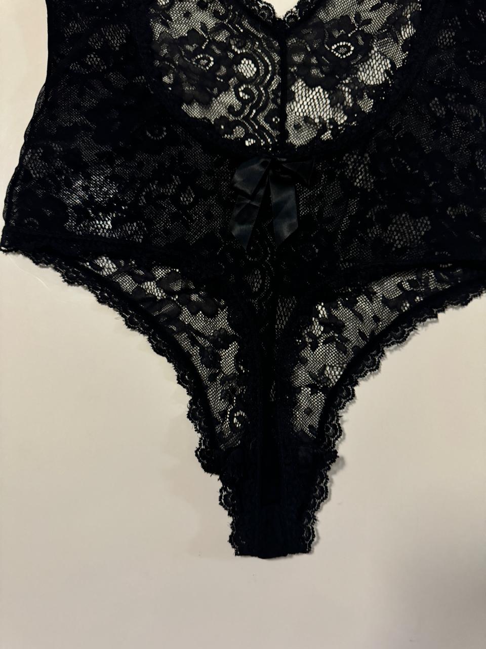 Body de encaje negro, Talla M, Mujer