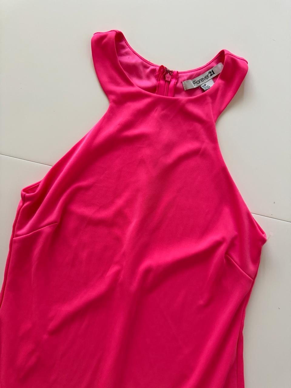 Vestido halter, rosa fosfo, Talla S, Mujer