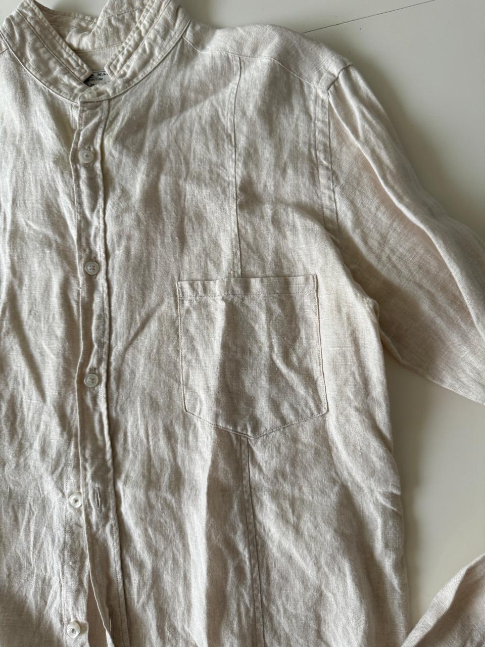 Camisa de lino beige, Talla S, Slim Fit, Hombre