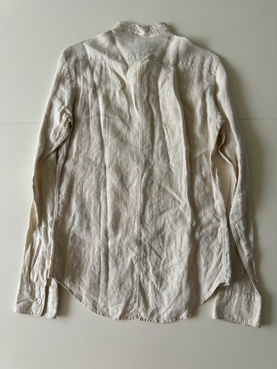Camisa de lino beige, Talla S, Slim Fit, Hombre