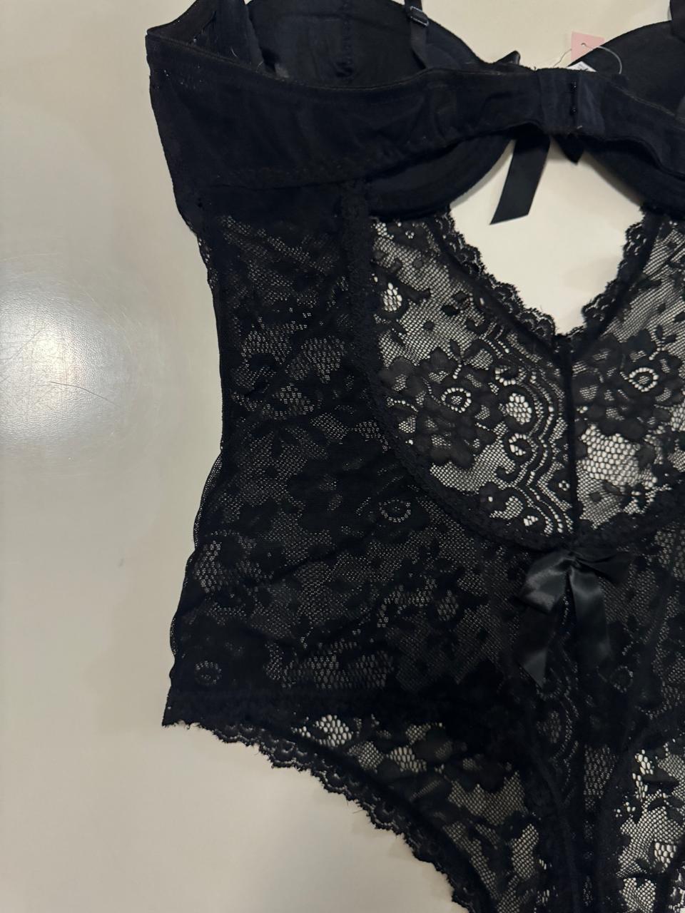 Body de encaje negro, Talla M, Mujer