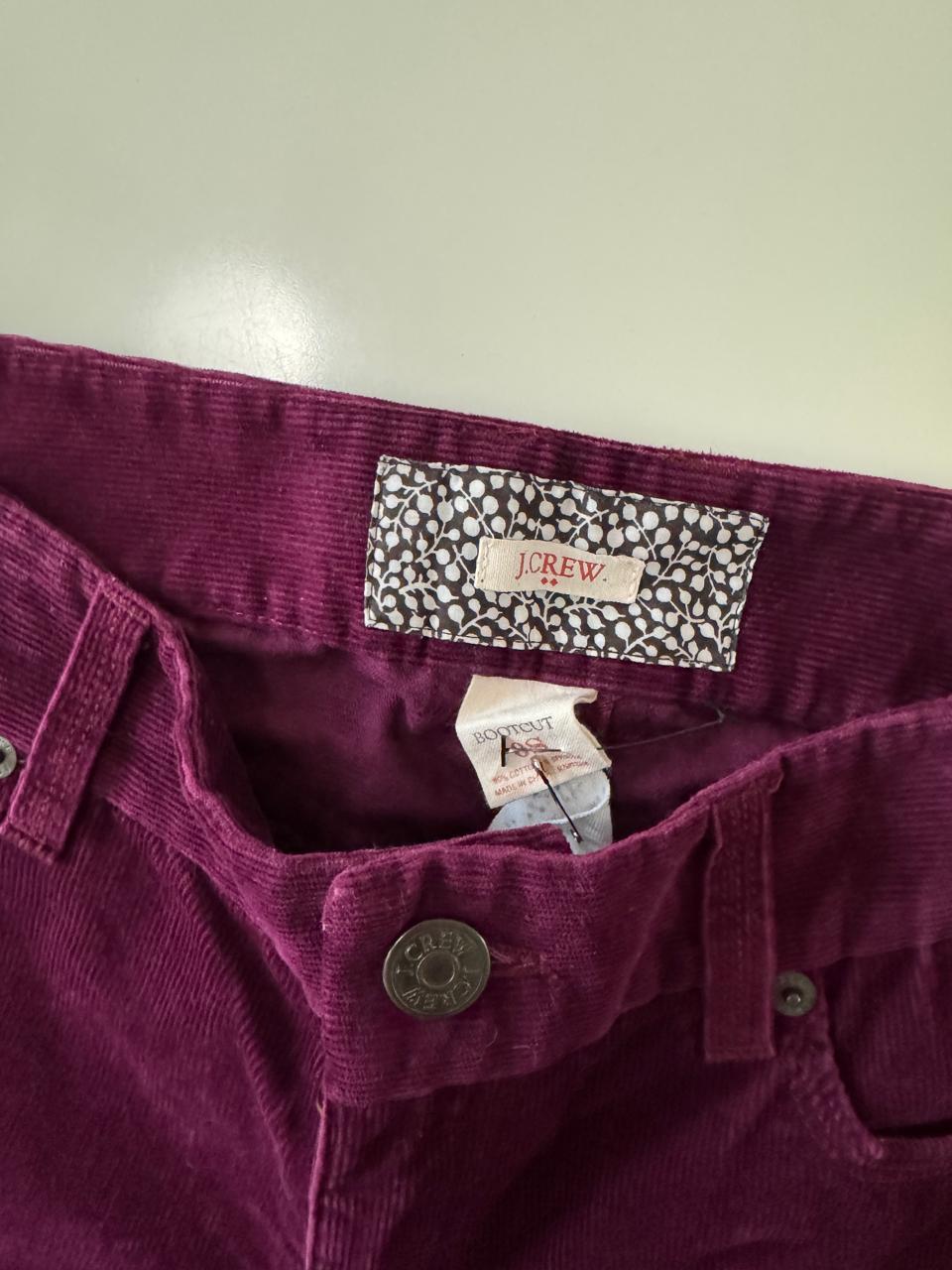 Pantalones de corduroy vino, Talla 0S, Bootcut, Mujer, J.Crew