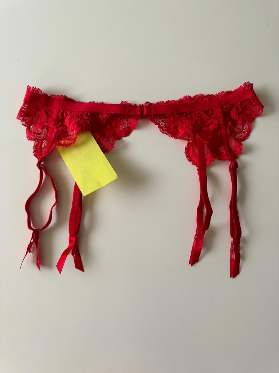 Liguero rojo de encaje, Talla XS, Mujer