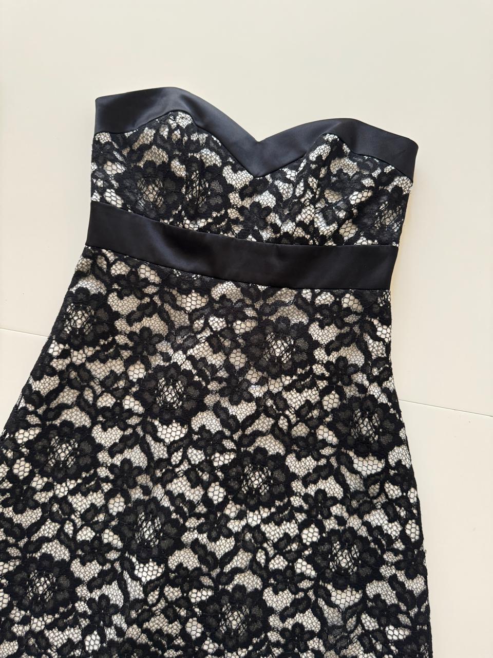 Vestido strapless de encaje negro, Talla 0, XS, Mujer