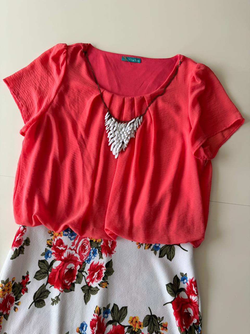 Vestido con falda estampada y collar incluido, Talla L, Mujer