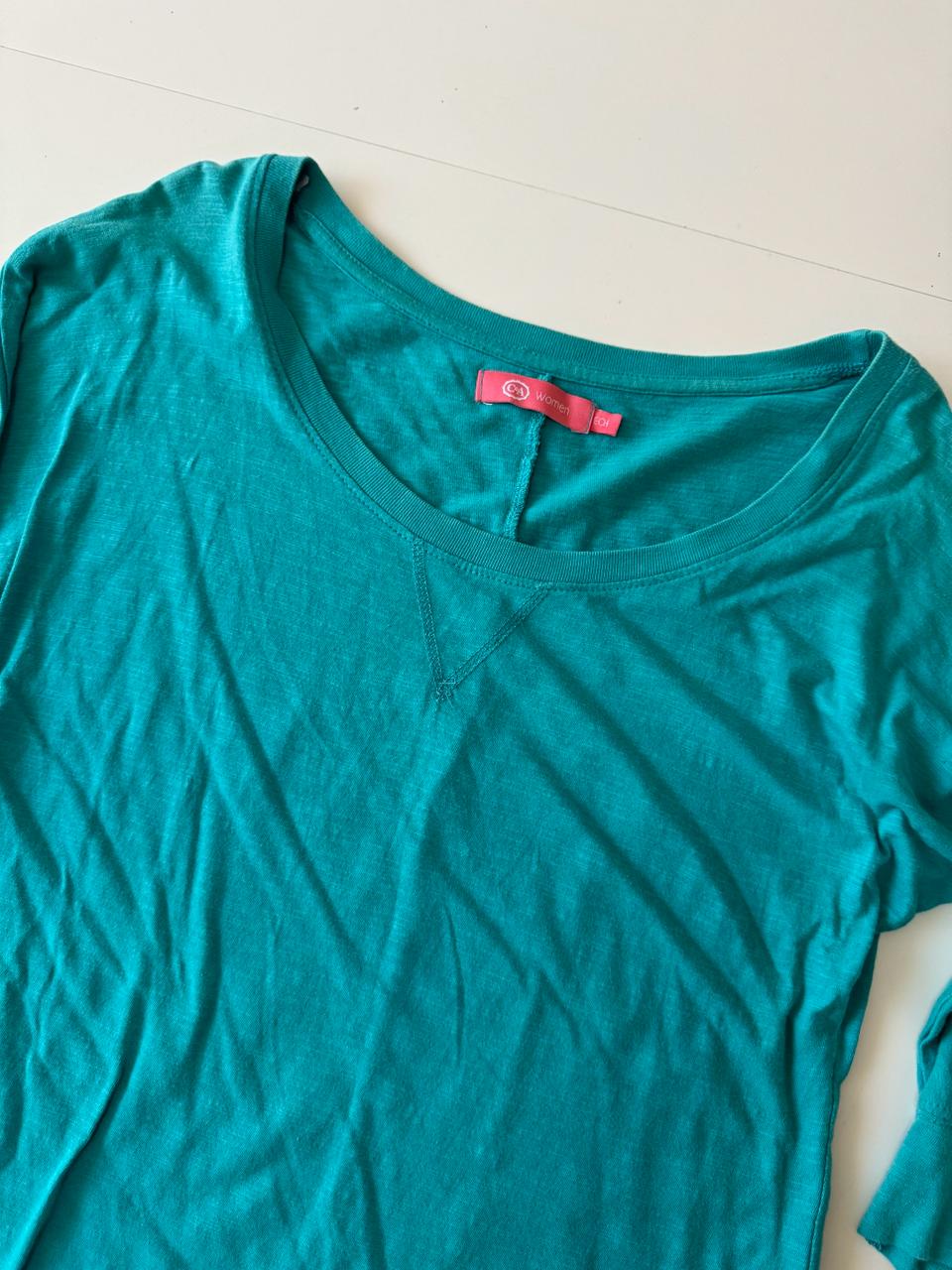 Playera 3/4 aqua, Talla XS, Mujer