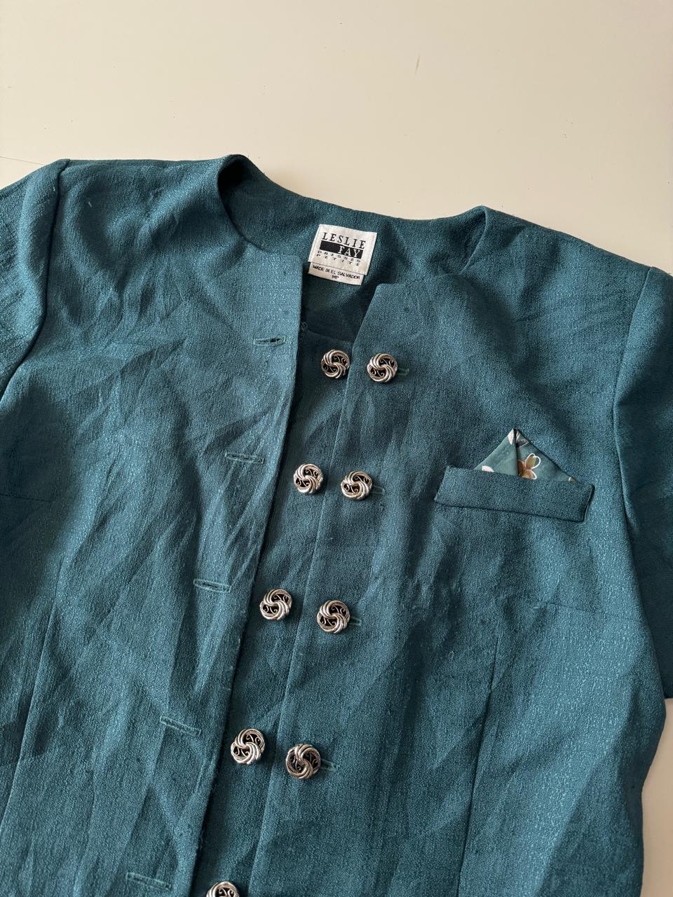 Saco vintage, verde, Talla 14P, L, Mujer