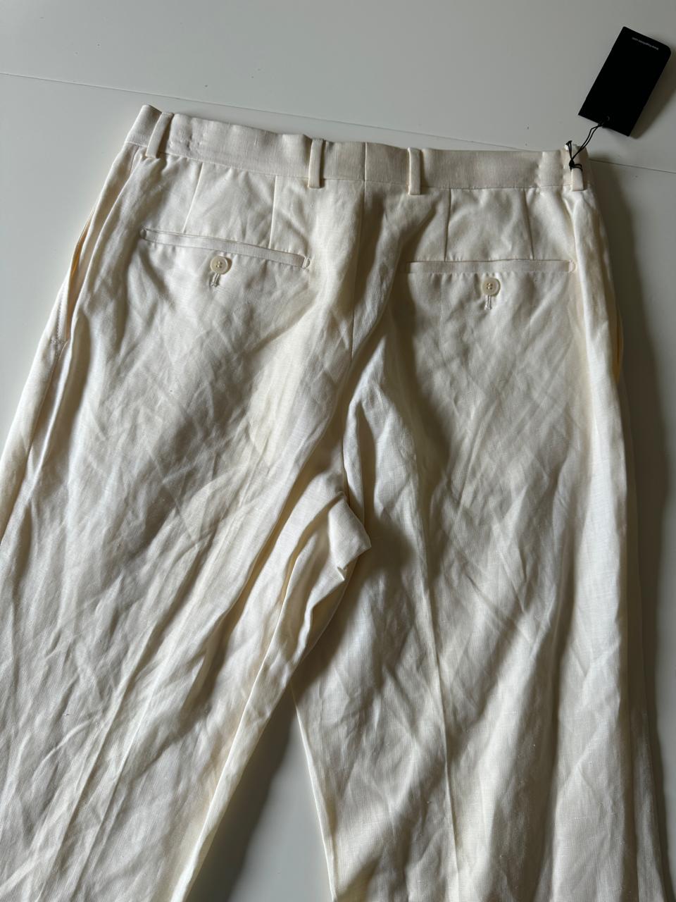 Pantalones color hueso de lana y lino, Talla 34, Hombre