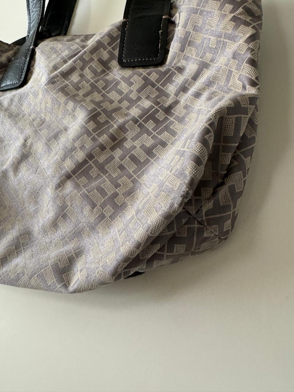 Bolsa estampada con asas de piel, Mujer