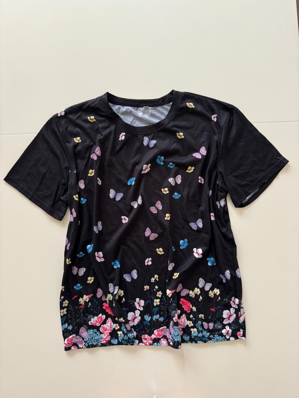 Playera negra estampada mariposas, Talla XXL, Mujer