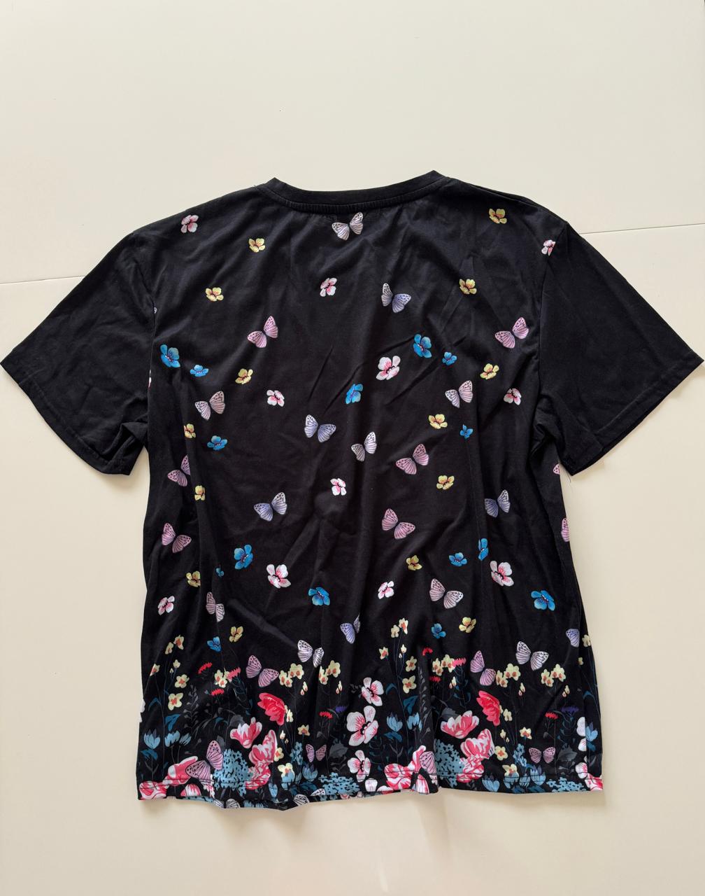 Playera negra estampada mariposas, Talla XXL, Mujer