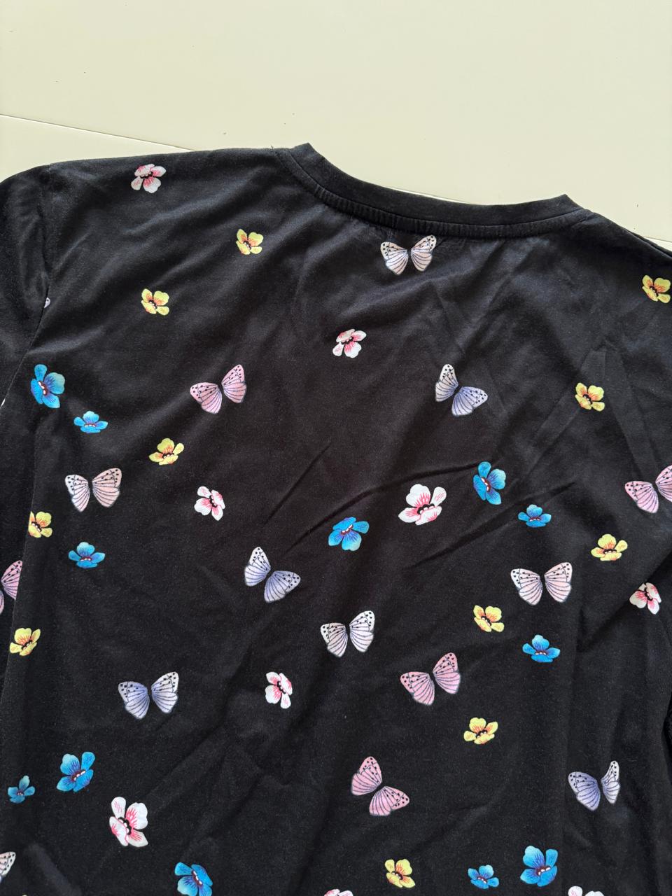 Playera negra estampada mariposas, Talla XXL, Mujer