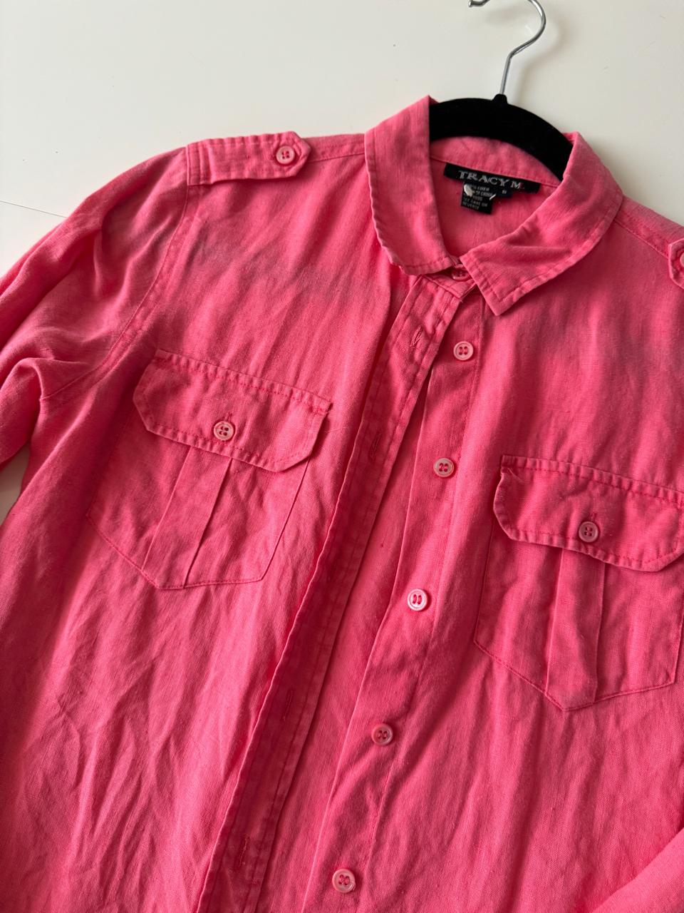 Camisa de lino color salmon, Talla S, Mujer